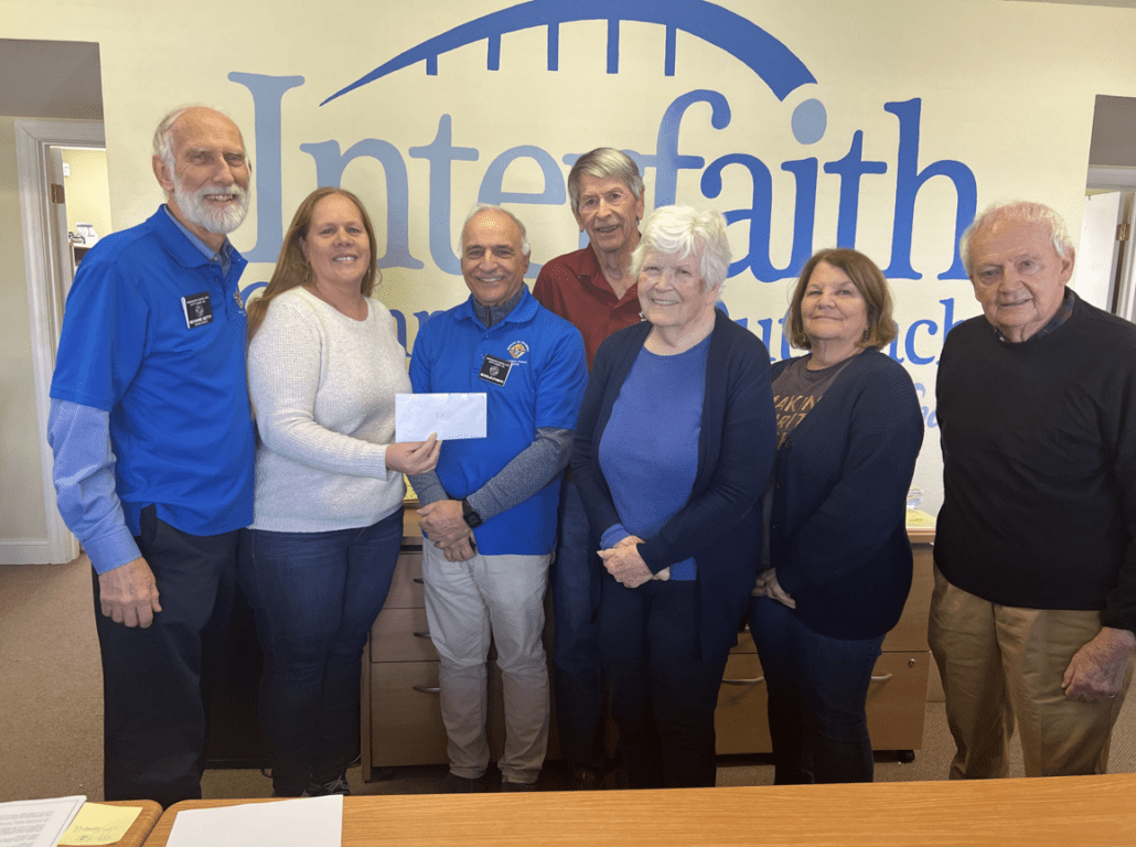 Rick Setty and Nick D’Amato with Knights of Columbus Council 8759 presented Jenniffer Albanese, Executive Director of Interfaith Community Outreach with a check in the amount of $500.00 to help continue its mission of “Providing Assistance to Individuals and families who are facing a Temporary Emergency; Bridging the Gap: Where no one will face an Emergency Crisis Alone. “Your dedication and hard work is truly inspirational and the Knights are proud to play a small part, stated Rick Setty”.